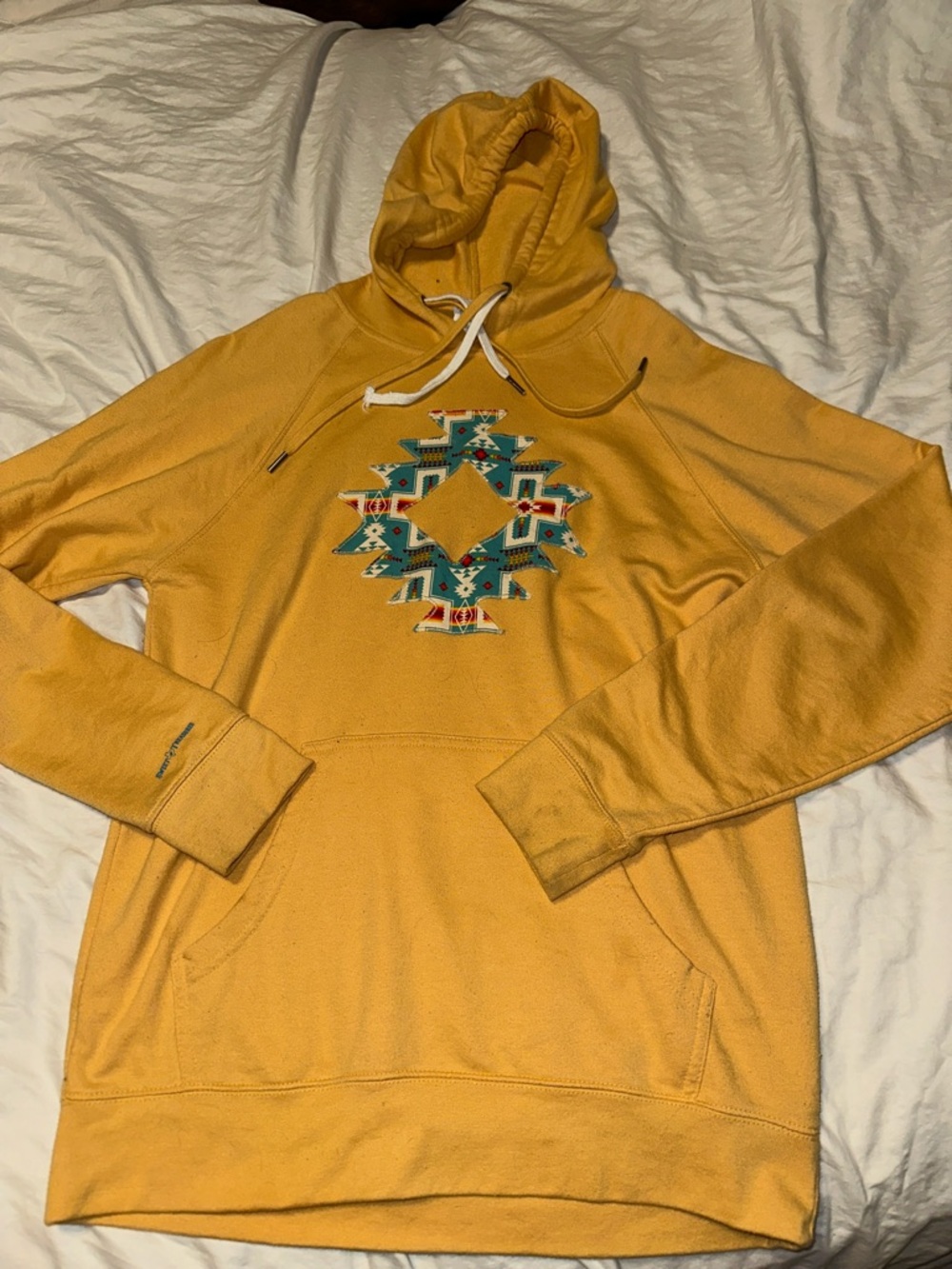 Women's Mustard Yellow Zip-Up Hoodie with Aztec Chest Graphic